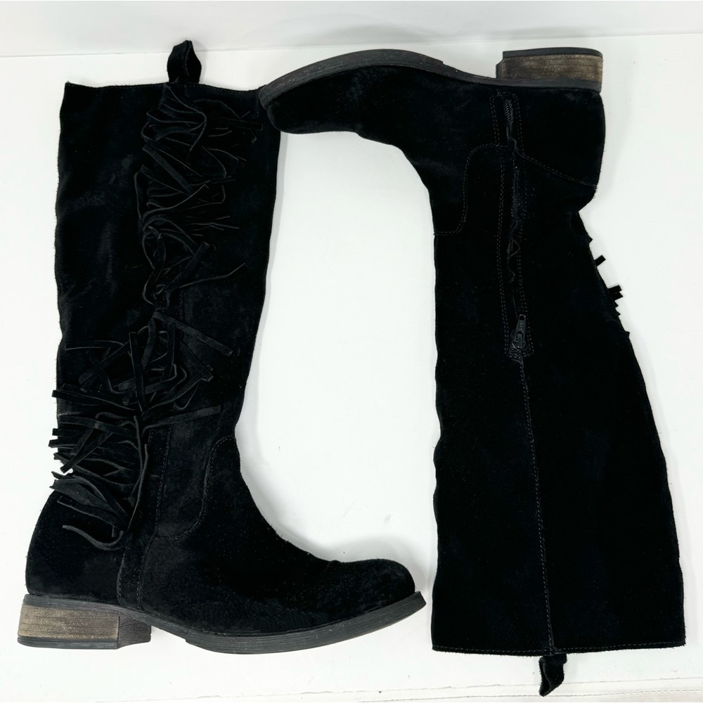 Steven Steve Madden Daltton Western Fringe Boots Leather Black Size 8.5 - Picture 2 of 7